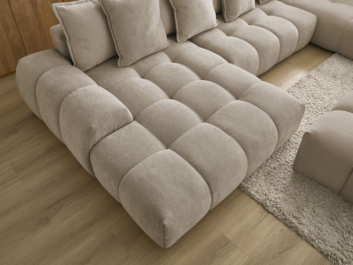 Bobochic Everest Wohnlandschaft mit Pouf, 14 Kissen Strukturstoff Taupe Ecke links