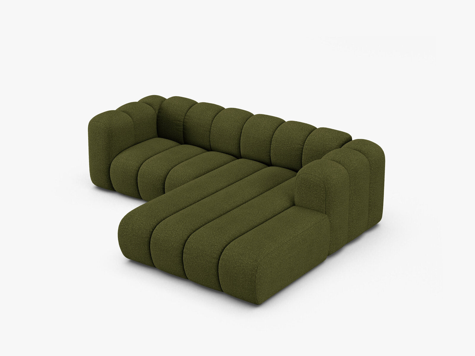 Micadoni Modulares Ecksofa Lupine 3-Sitzer Rechts Boucle Baloo Dunkel-Olivgrün