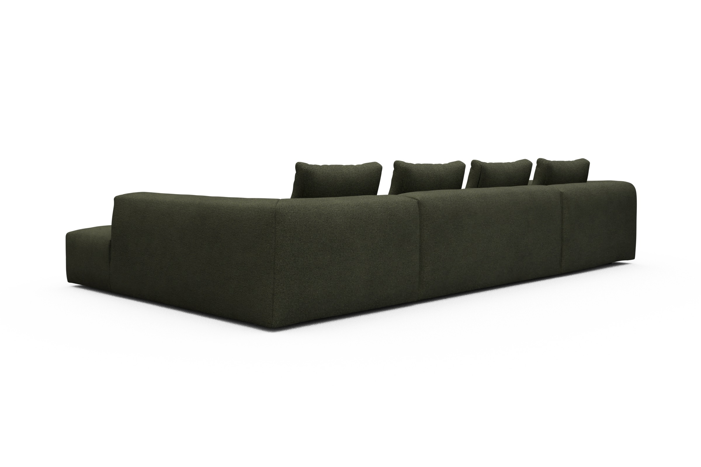 Wohnlandschaft Fred Relax-Ecke rechts mit 2-Sitzer und Chaiselongue links Boucle-Forest-Green