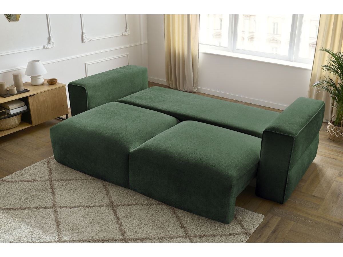 Bobochic Ezechiel Schlafsofa 3-Sitzer mit Bettkasten Stoff Grün