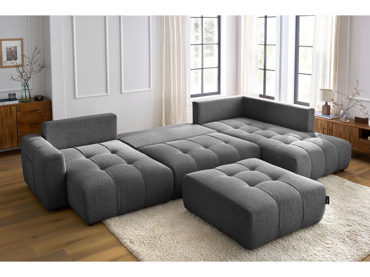 Bobochic Arsene Wohnlandschaft mit Pouf Melange-Stoff Dunkelgrau Ecke links
