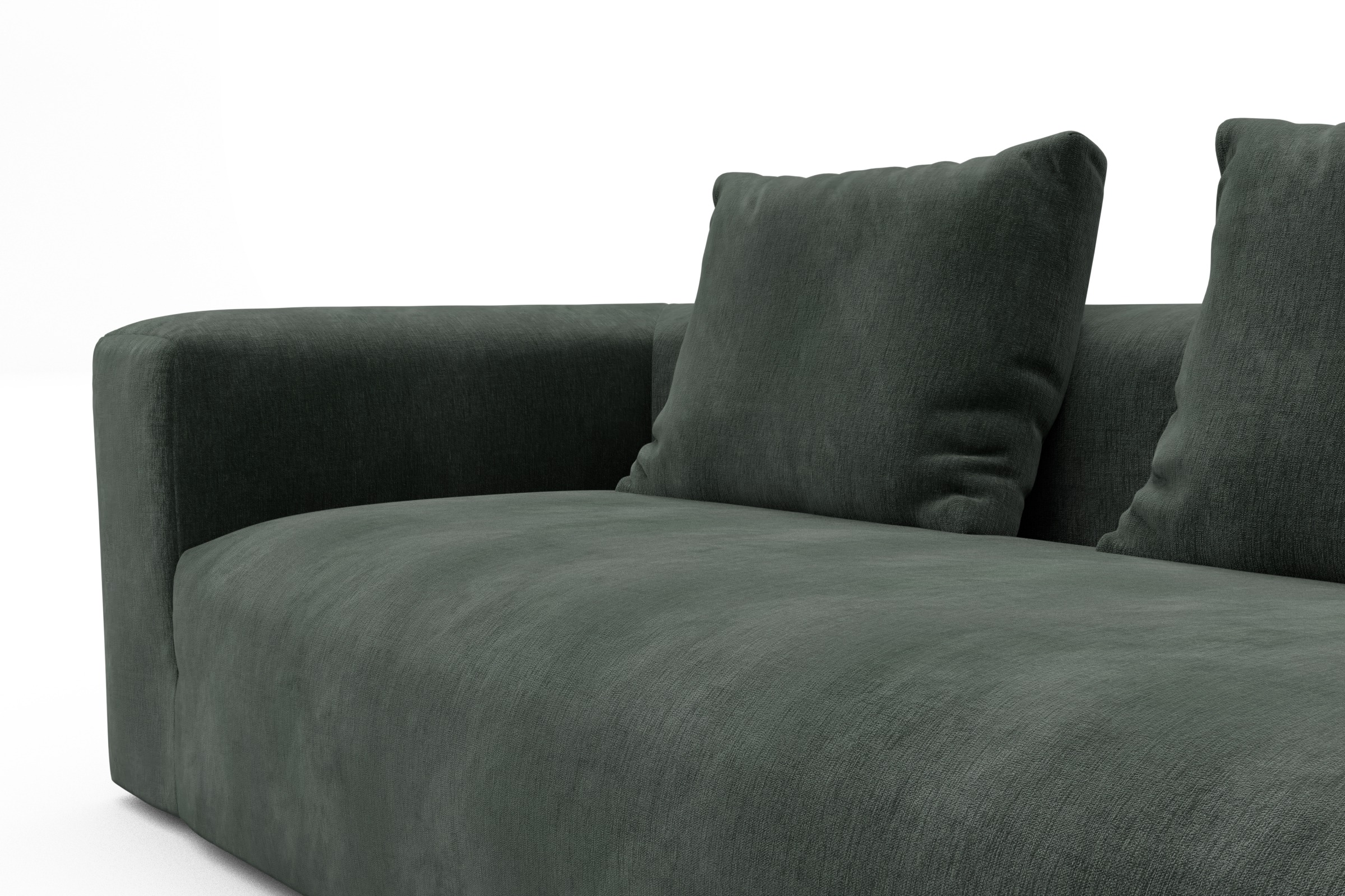 Wohnlandschaft Fred Chaiselongue rechts mit 2-Sitzer und lange Armlehne links Smooth-Laurel-Green