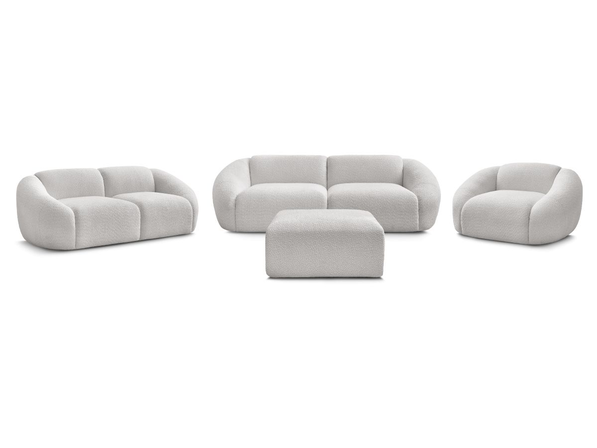 Bobochic Tina Sofa 7-Sitzer mit Pouf Bouclé-Stoff Hellgrau
