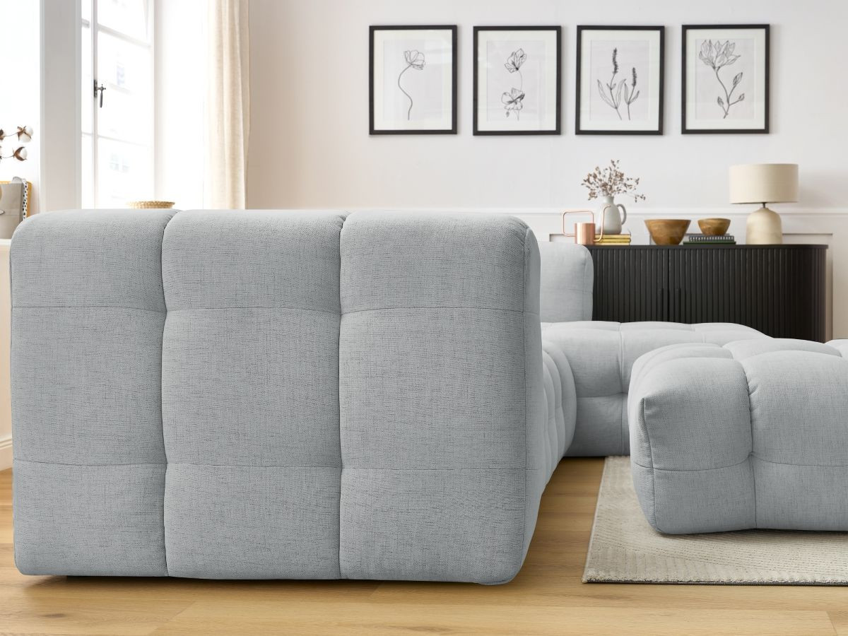 Bobochic Cloud Ecksofa mit Pouf 288 × 184 cm Stoff Hellgrau Ecke rechts