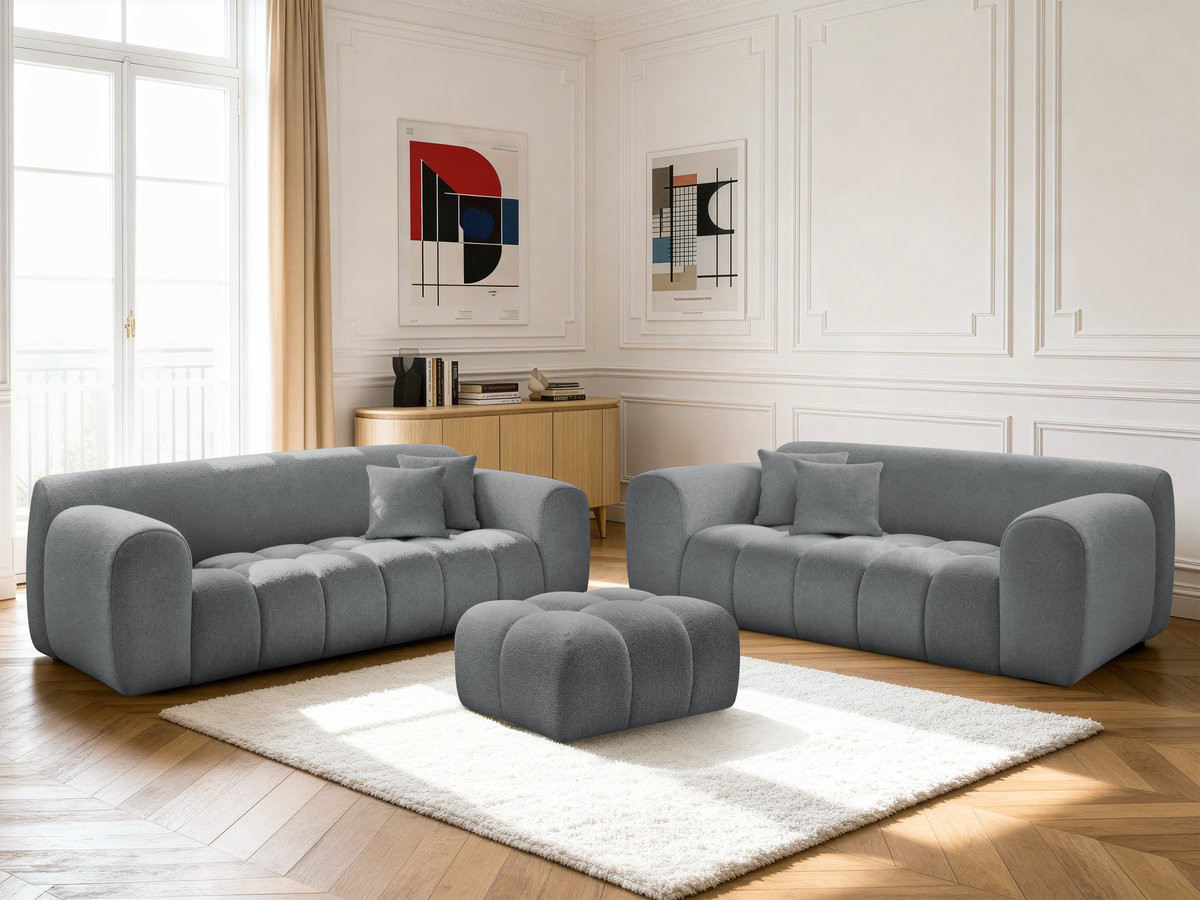 Bobochic Melisse Sofa 5-Sitzer mit Pouf Strukturstoff Dunkelgrau