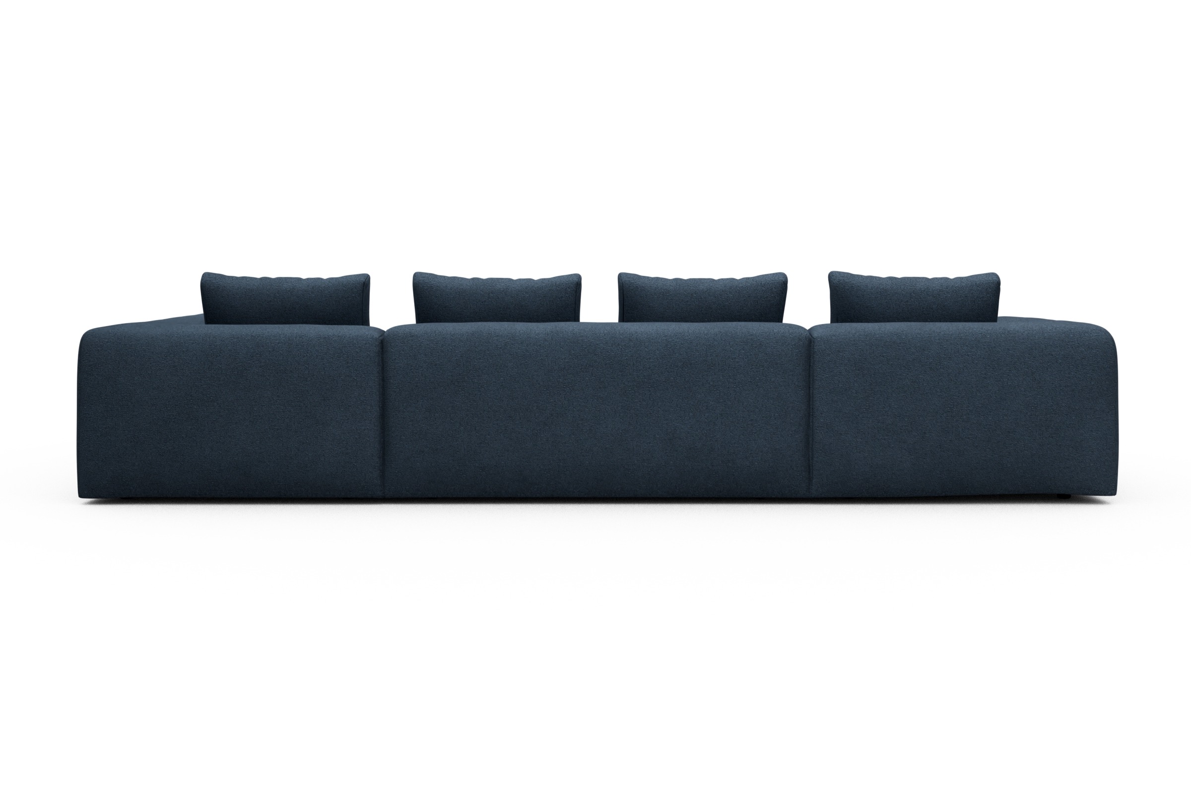 Wohnlandschaft Fred Relax-Ecke rechts mit 2-Sitzer und Chaiselongue links Boucle-Blue