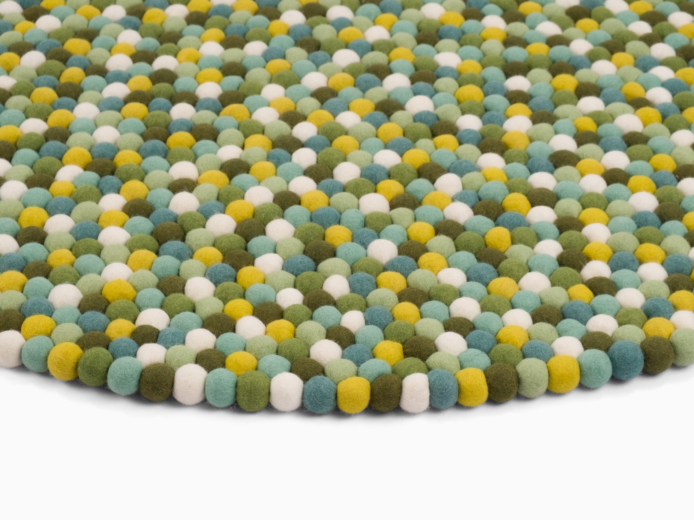 myfelt Finn Filzkugelteppich Grün-Türkis-Weiß rund Ø 50 cm