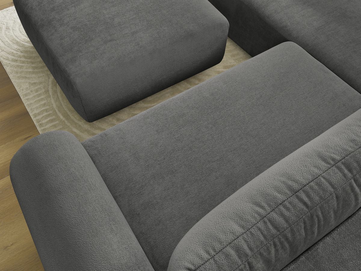 Bobochic Lucien Ecksofa mit Schlaffunktion und Bettkasten und Pouf 296 × 198 cm Stoff Dunkelgrau Ecke links