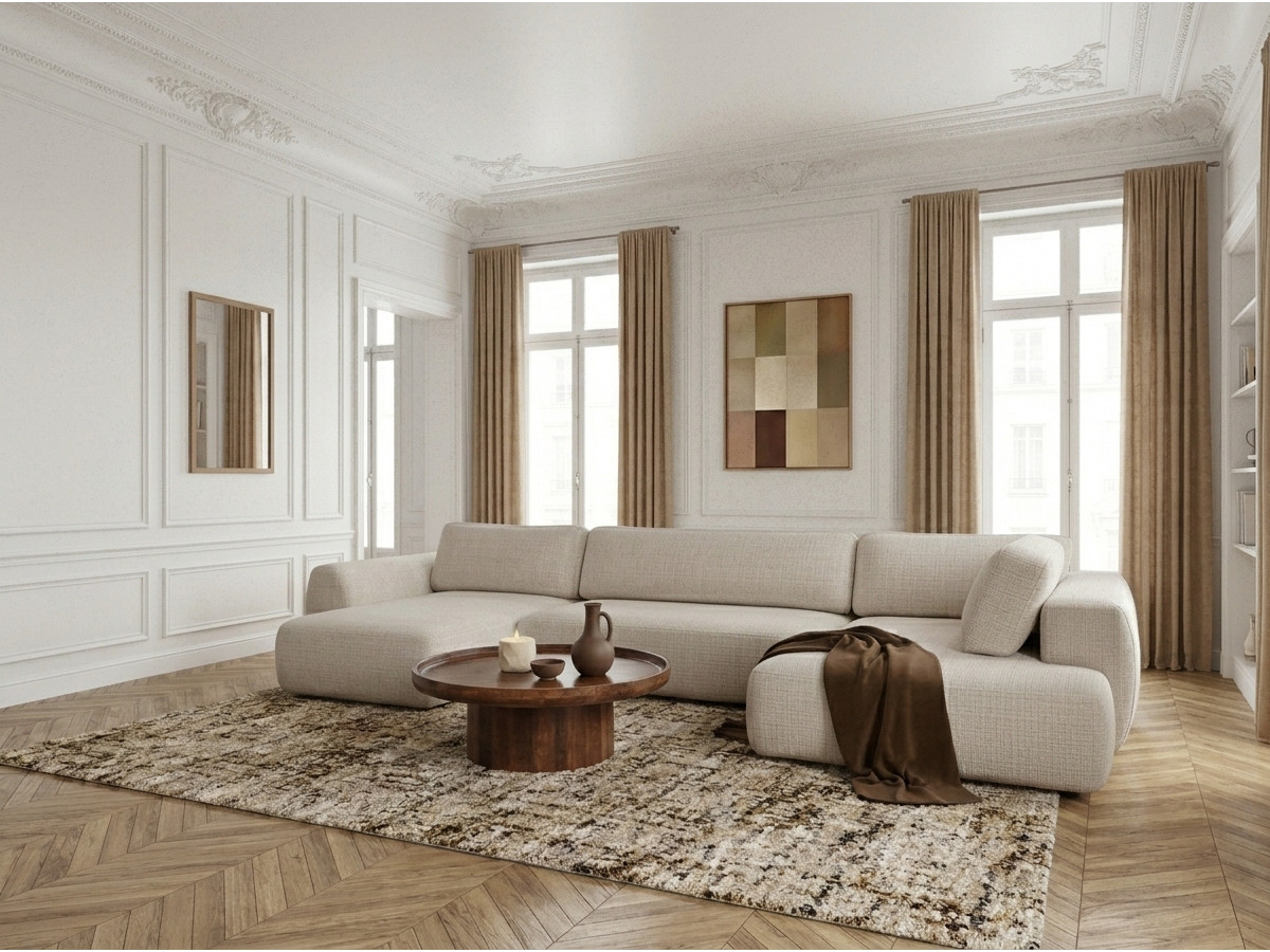 Bobochic Denise Wohnlandschaft Strukturstoff Beige Ecke links