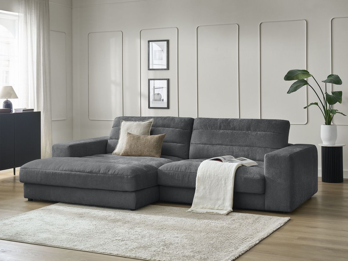 Bobochic Sierra Ecksofa Strukturstoff Dunkelgrau Ecke links