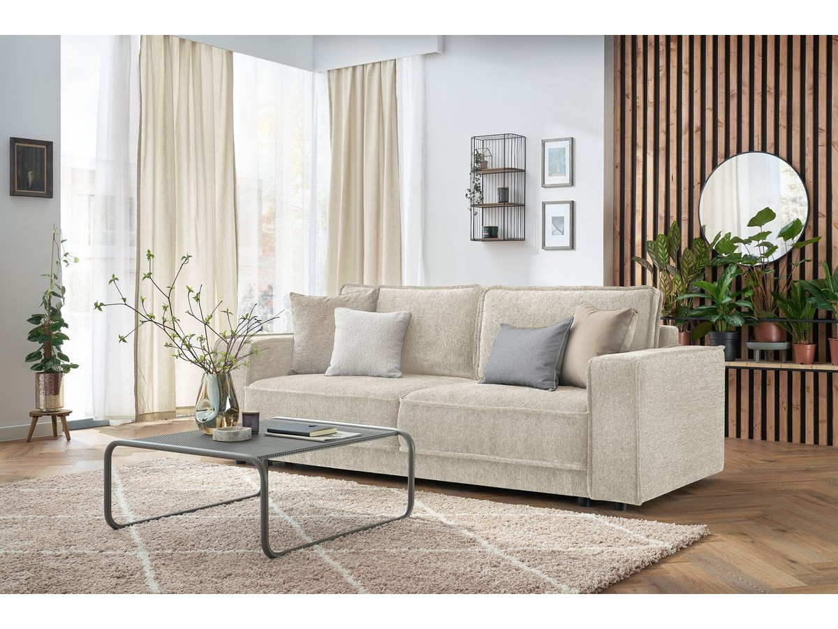 Bobochic Emile Schlafsofa 3-Sitzer mit Bettkasten Melange-Stoff Weiß