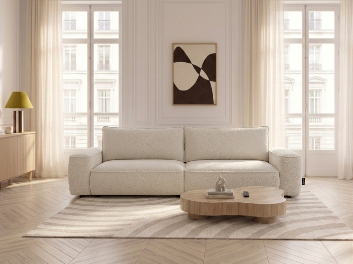 Bobochic Honore Schlafsofa 3-Sitzer mit Bettkasten Chenille Weiß