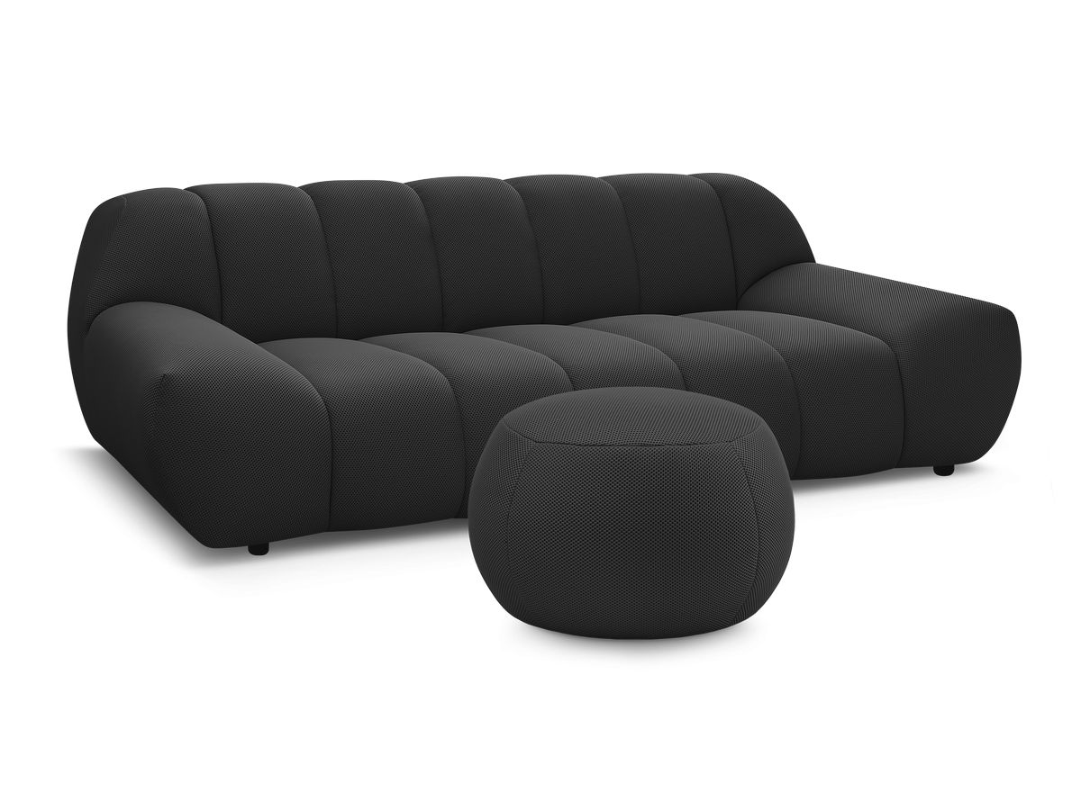 Bobochic Hayden Sofa 3-Sitzer mit Pouf 226 × 107 cm Mesh-Stoff Schwarz