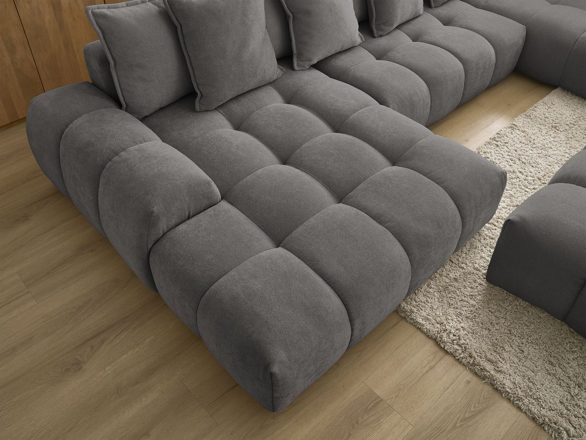 Bobochic Everest Wohnlandschaft mit Pouf, 14 Kissen Strukturstoff Dunkelgrau Ecke links