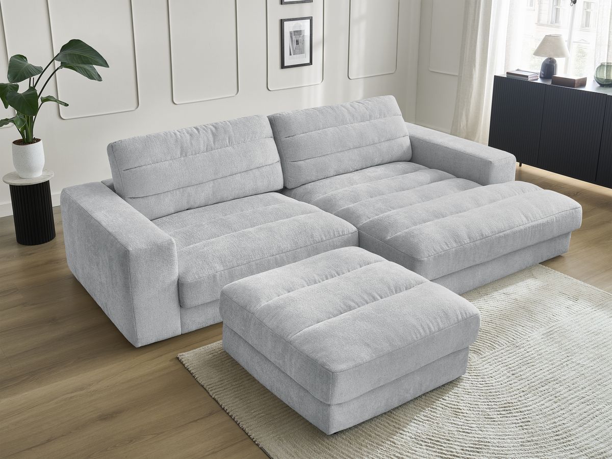 Bobochic Sierra Ecksofa mit Pouf Strukturstoff Hellgrau Ecke rechts