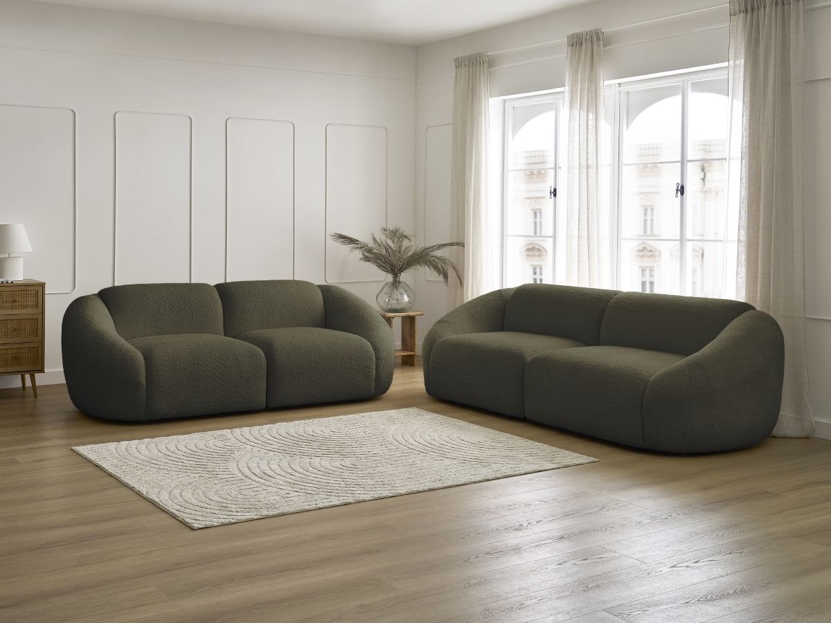 Bobochic Tina Sofa 5-Sitzer Bouclé-Stoff Grün