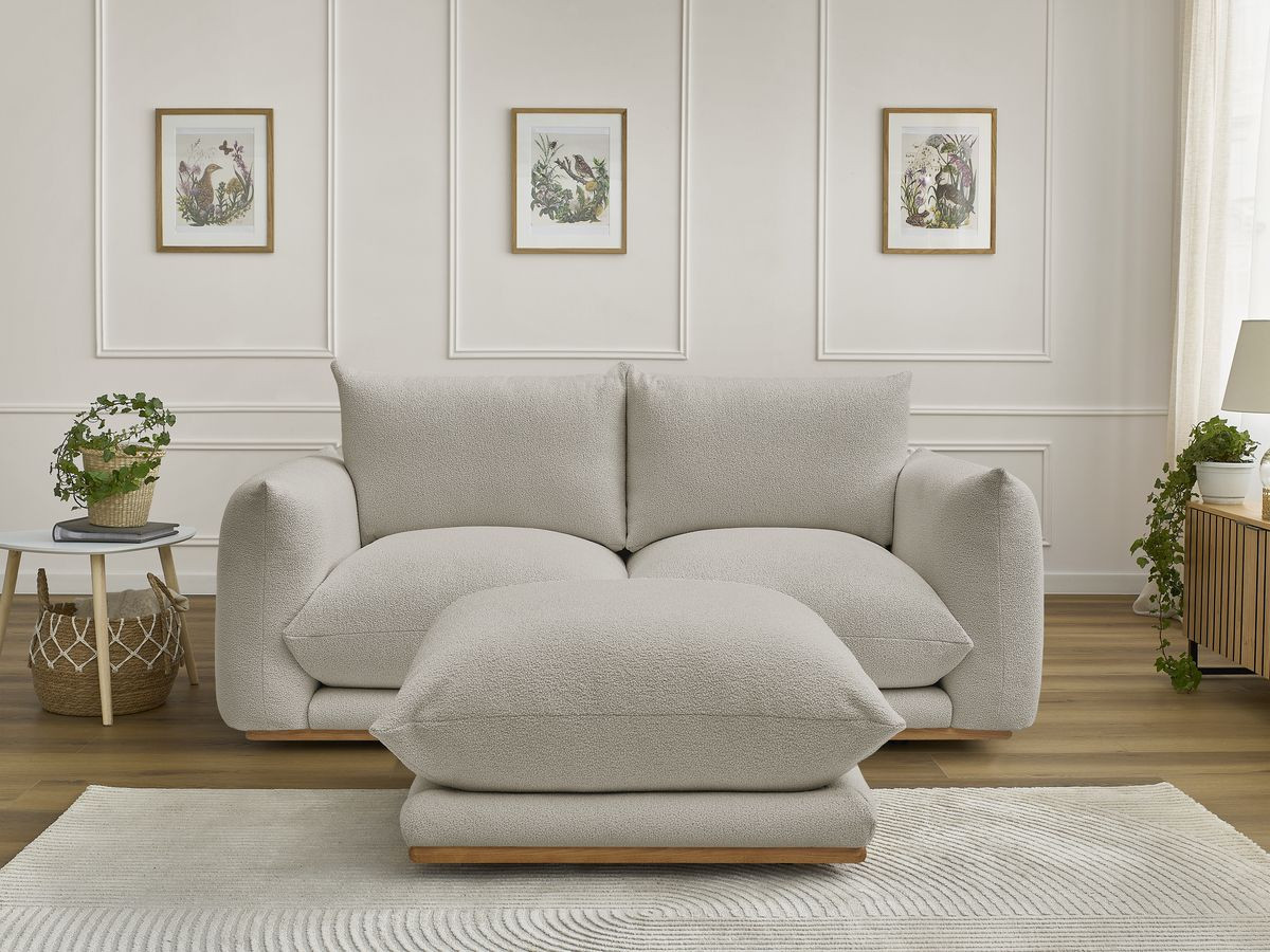 Bobochic Ernest Sofa 3-Sitzer mit Pouf 193 × 106 cm Bouclé-Stoff Taupe