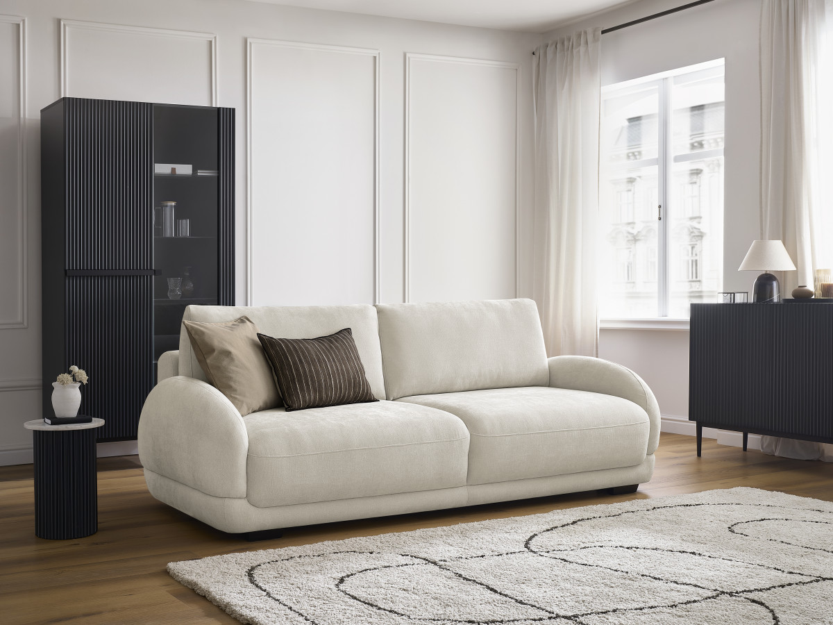 Bobochic Monica Schlafsofa 3-Sitzer mit Bettkasten Stoff Weiß