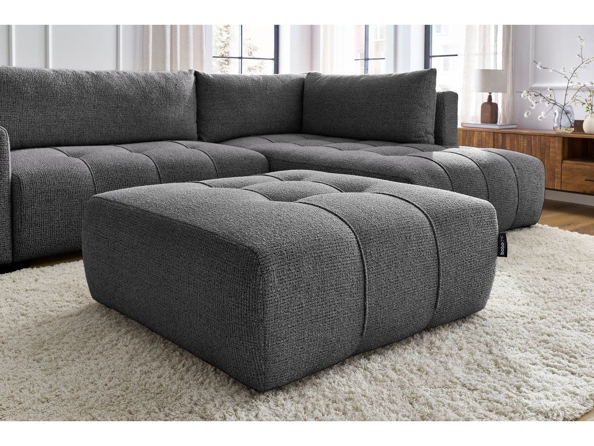 Bobochic Arsene Ecksofa mit Schlaffunktion und Bettkasten und Pouf 277 × 200 cm Melange-Stoff Dunkelgrau Ecke rechts