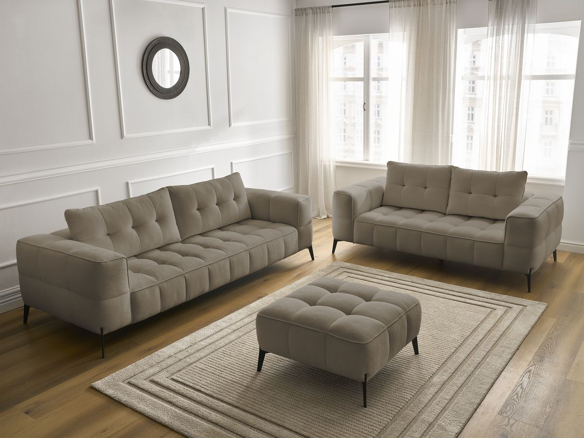 Bobochic Anis Sofa-Set 3- und 2-Sitzer mit Pouf Strukturstoff Taupe