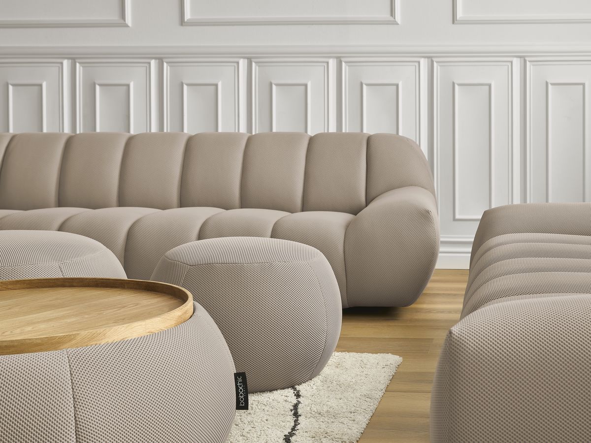Bobochic Hayden Sofa 7-Sitzer mit Pouf Mesh-Stoff Taupe