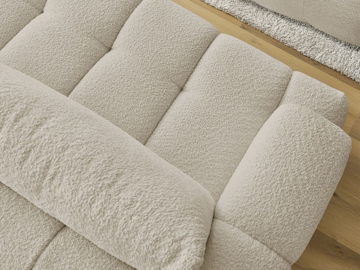 Bobochic Fuji Schlafsofa 3-Sitzer mit Bettkasten und Pouf Bouclé-Stoff Beige