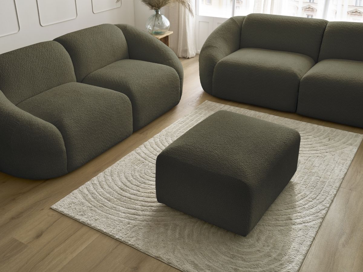 Bobochic Tina Sofa 6-Sitzer mit Pouf Bouclé-Stoff Grün