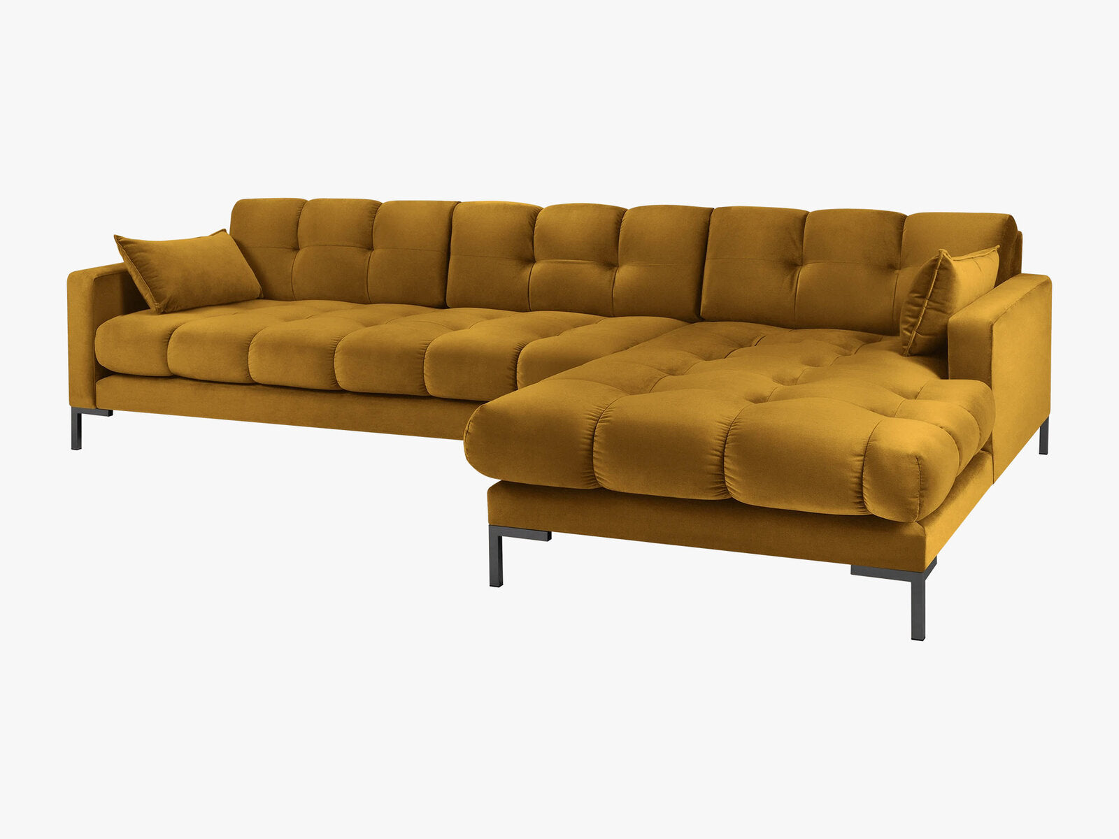 Micadoni Ecksofa Mamaia 5-Sitzer Rechts Samt Bluvel Gelb schwarze Beine