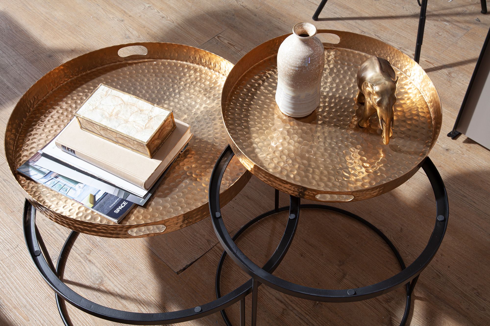 Satztisch 2er-Set Gjogur Aluminium Gold Ø 38 cm