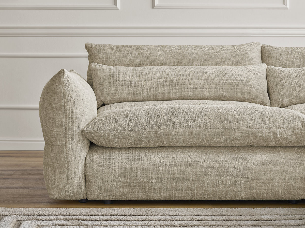 Bobochic Neil Ecksofa mit Pouf Strukturstoff Beige Ecke rechts