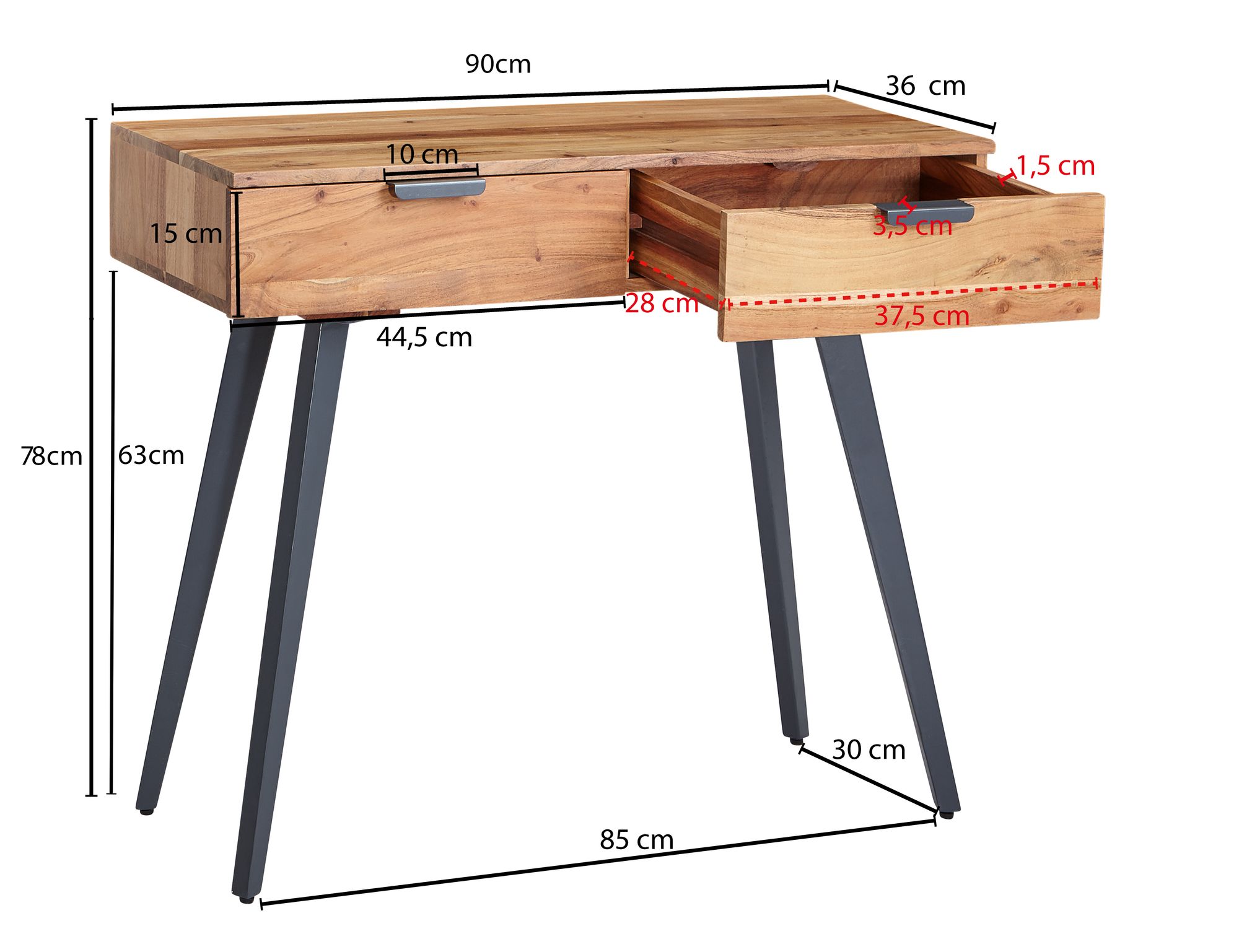 Konsolentisch Vodskov Akazie Massivholz 90 × 36 × 78 cm