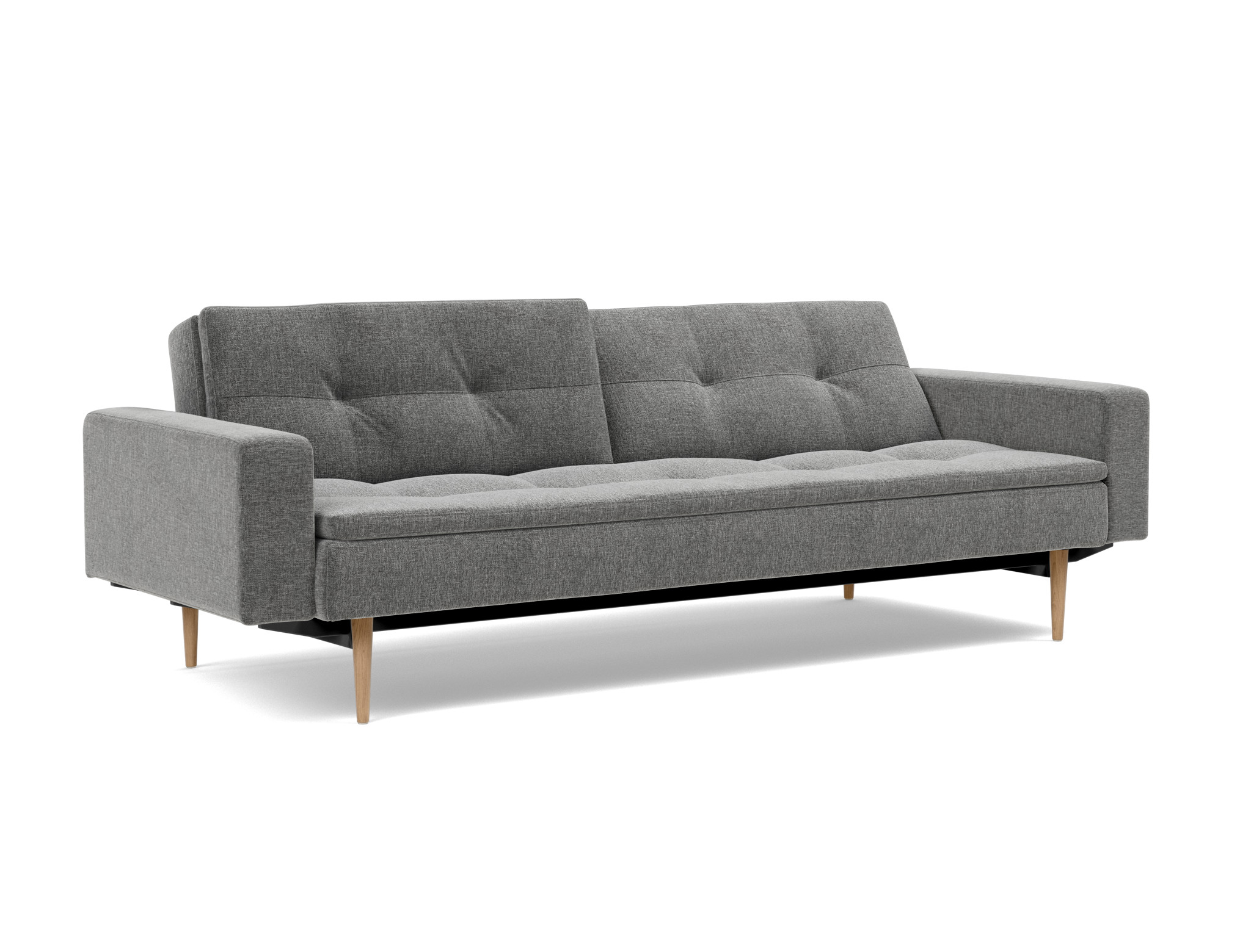 Schlafsofa Dublexo mit Armlehnen Strukturierter Stoff Twist 563-Charcoal Beine Styletto Eiche hell