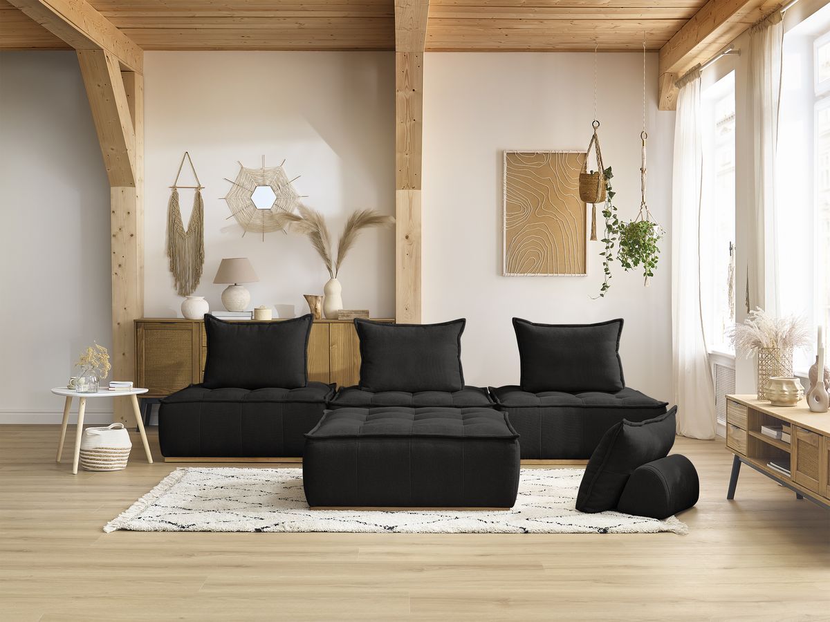 Bobochic Elisa Sofa 4-Sitzer Strukturstoff Schwarz
