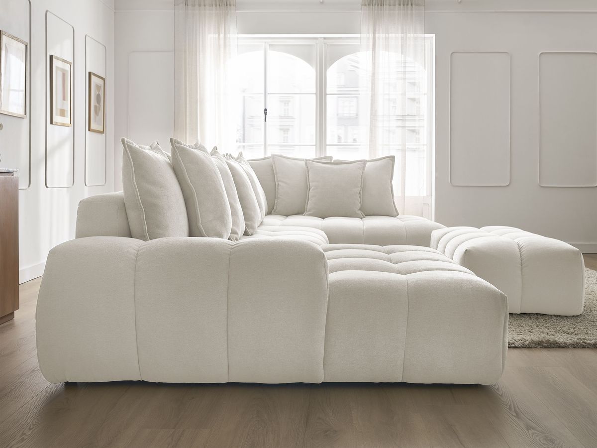 Bobochic Everest Wohnlandschaft mit Pouf, 14 Kissen Strukturstoff Weiß Ecke links