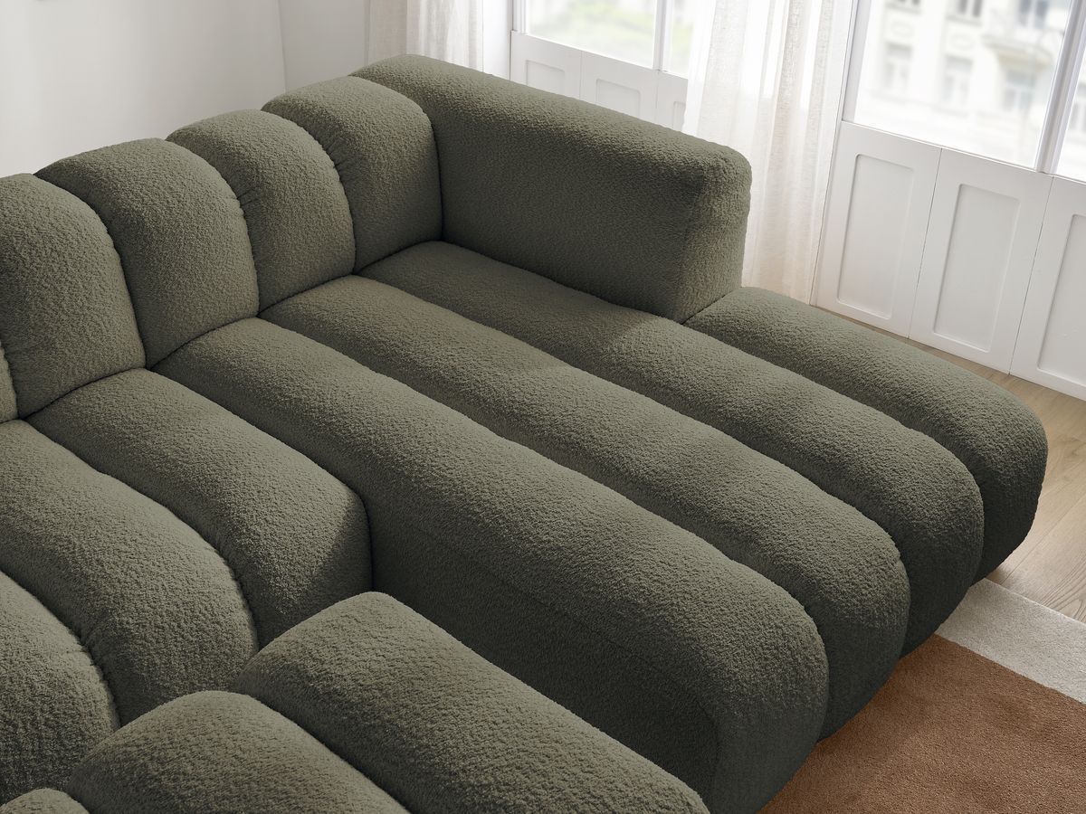 Bobochic Talia Ecksofa mit Pouf Bouclé-Stoff Grün Ecke rechts