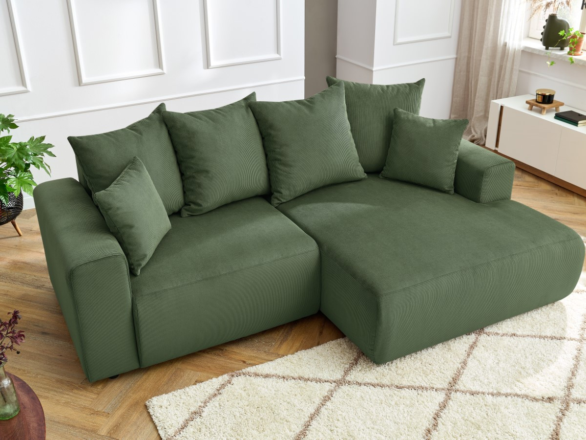 Bobochic Enjoy Ecksofa Cordsamt Grün Ecke rechts