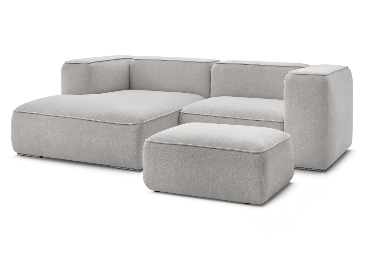 Bobochic Zephyr Ecksofa mit Pouf 260 × 165 cm Strukturstoff Hellgrau Ecke links