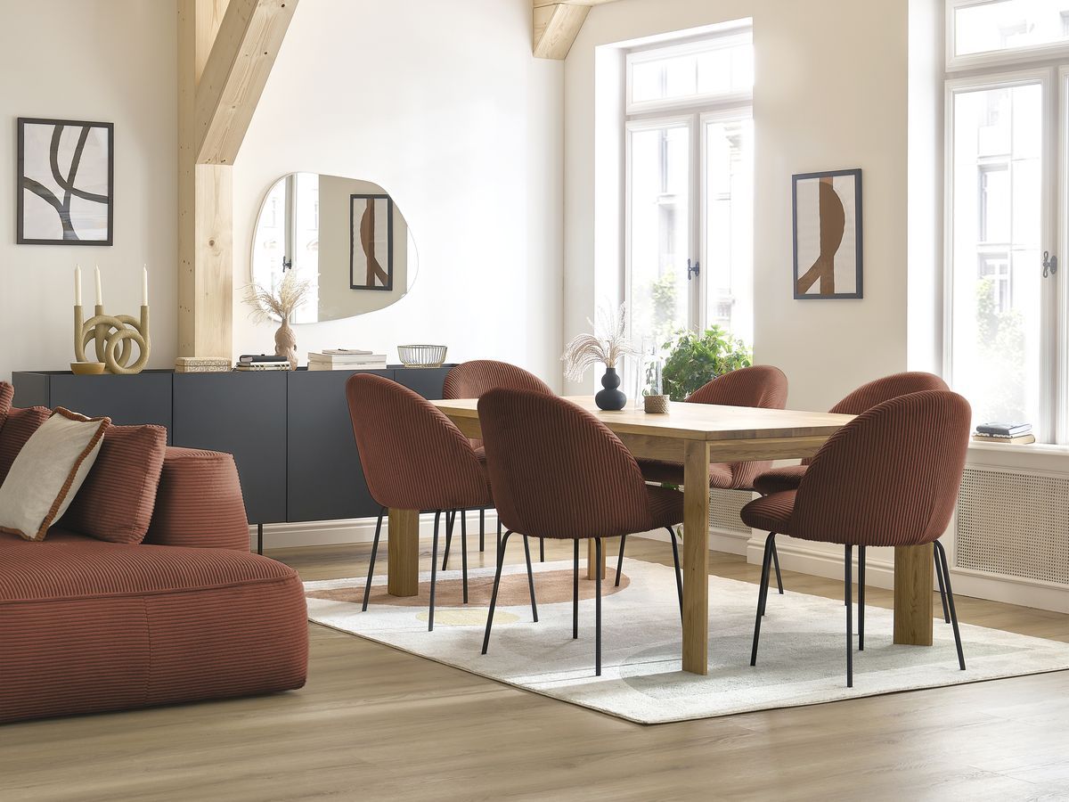 Bobochic Lalie Esszimmerstuhl mit Metallbeinen, schwarz Cordsamt Orange