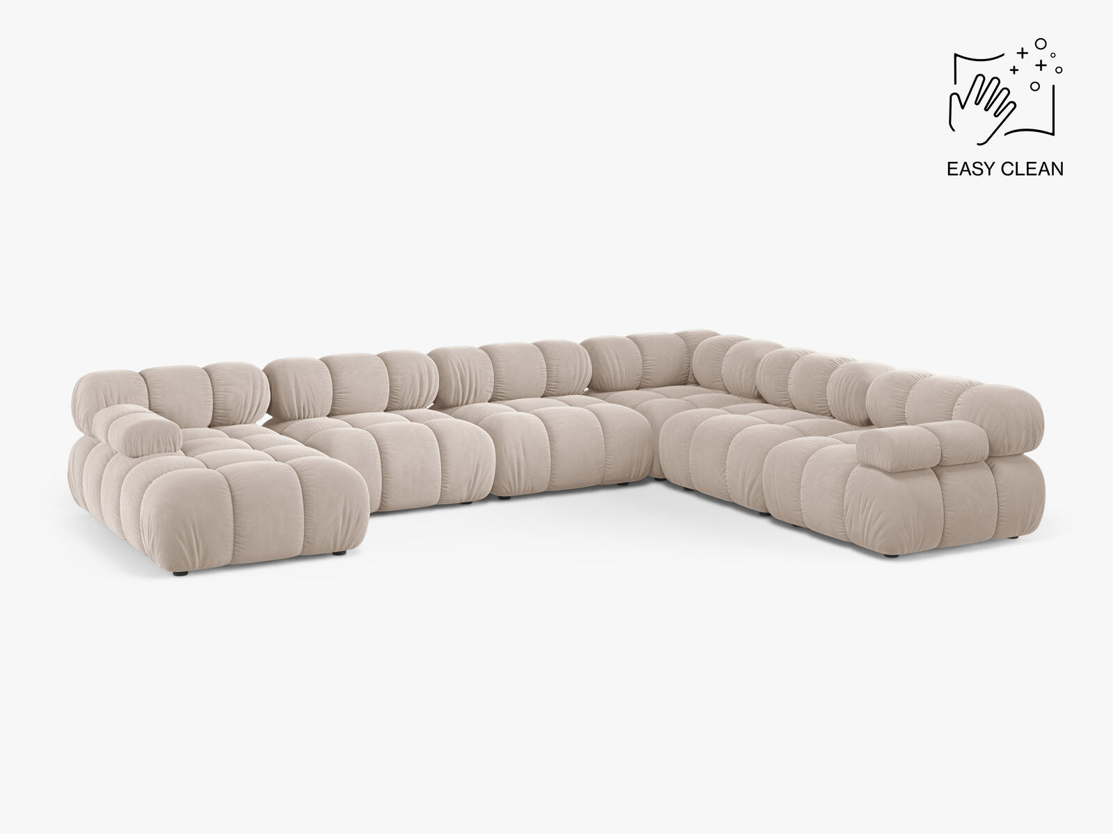 Micadoni Modulares Panorama Ecksofa Bellis 8-Sitzer Rechts Samt Venus Helles Beige