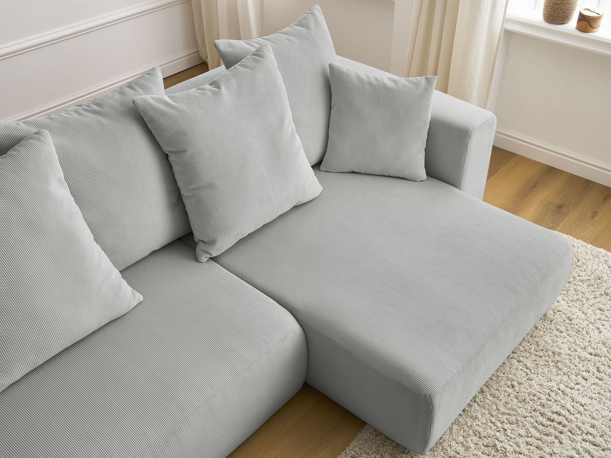 Bobochic Sidonie Ecksofa mit Schlaffunktion und Bettkasten Cordsamt Hellgrau