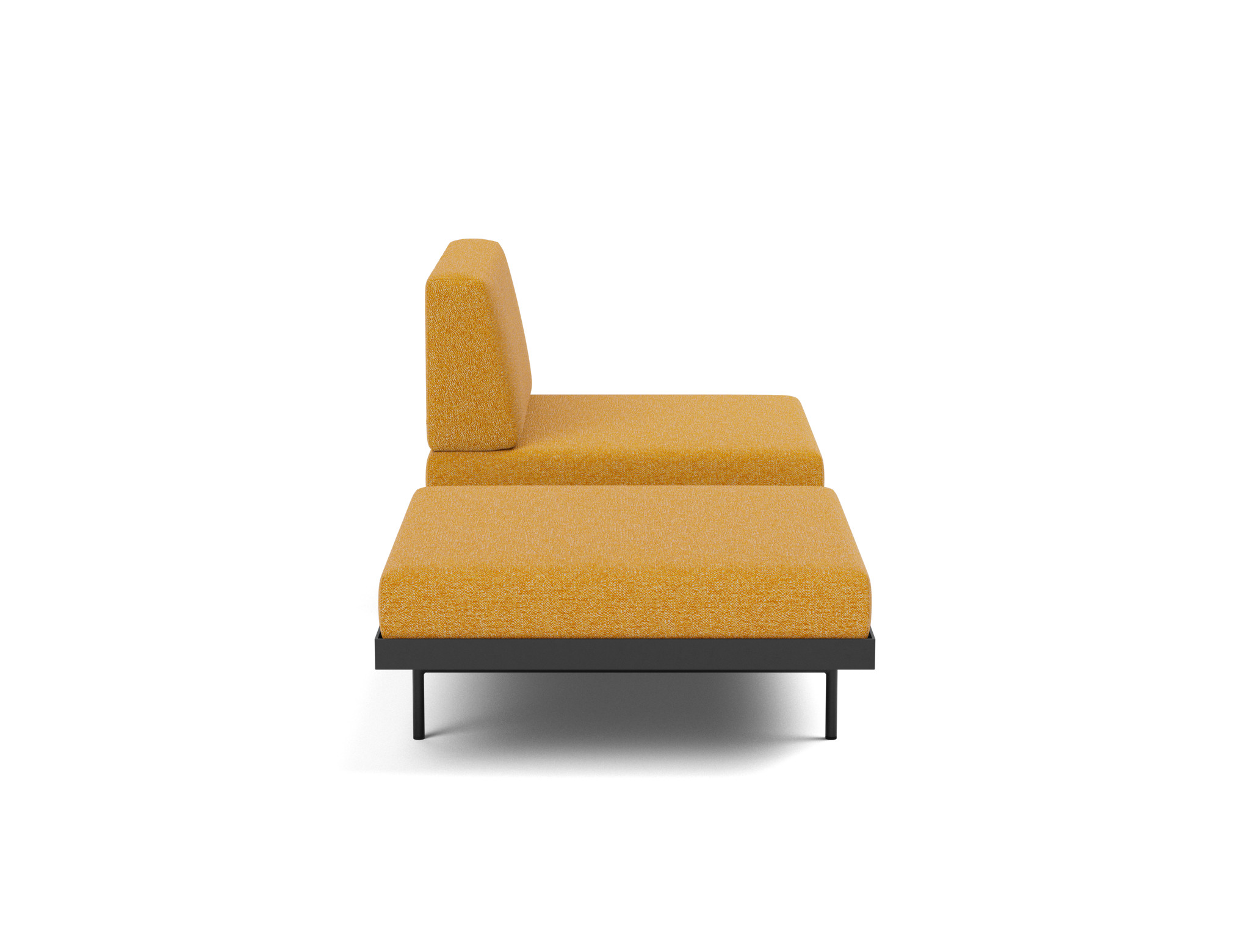 Tagesbett Puri Boucle Skandi 536-Ochre Beine mit Nussbaumtisch