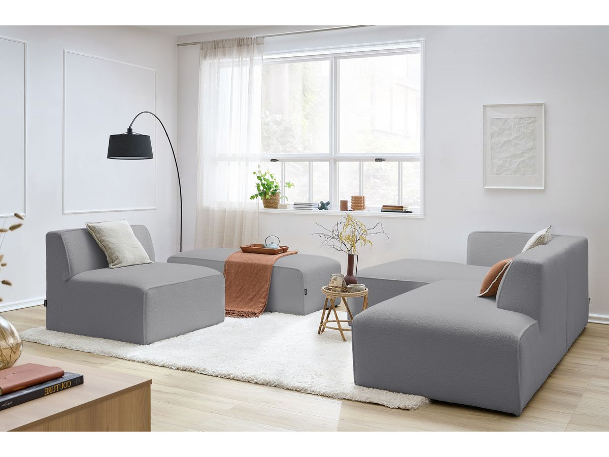 Bobochic Megeve Ecksofa mit Pouf Bouclé-Stoff Hellgrau Ecke links
