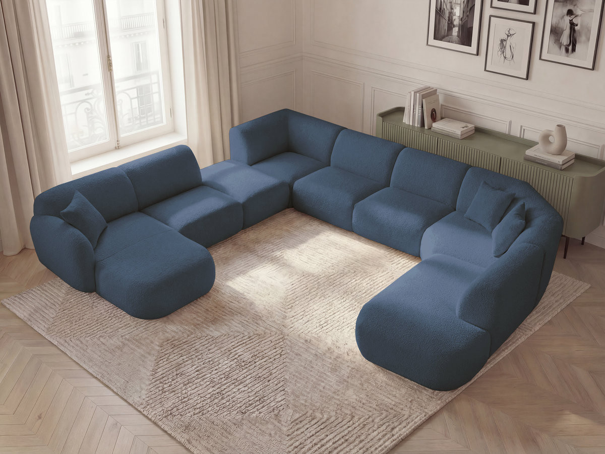Bobochic Anda Wohnlandschaft mit Pouf 396 × 357 cm Chenille Dunkelblau Ecke links