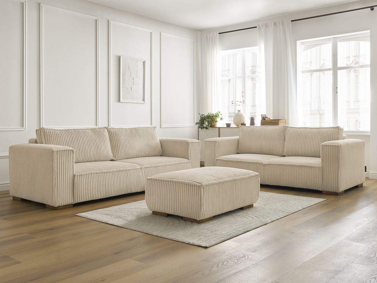 Bobochic Chelsea Sofa 6-Sitzer mit Pouf Breitcord weich Taupe