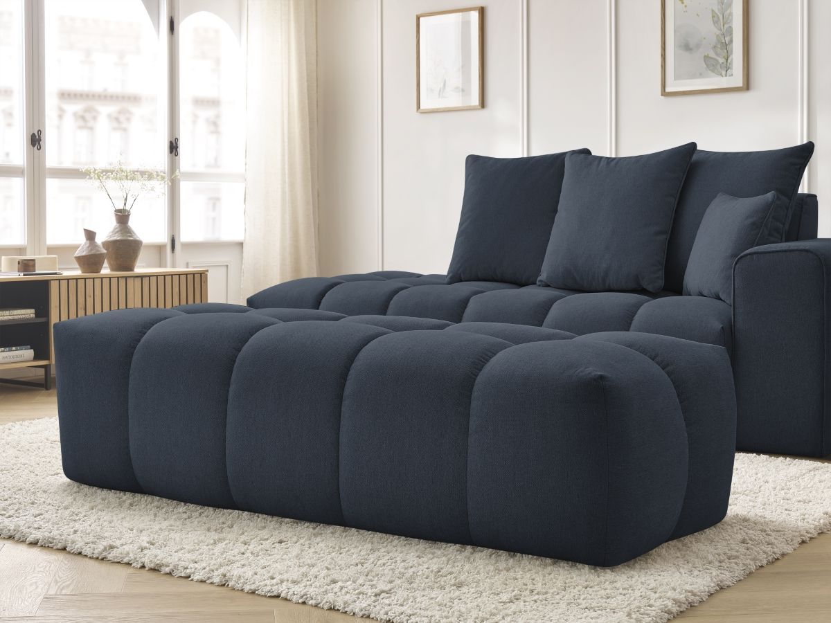 Bobochic Mont-blanc Sofa 5-Sitzer mit Pouf Melange-Stoff Dunkelblau Armlehne rechts