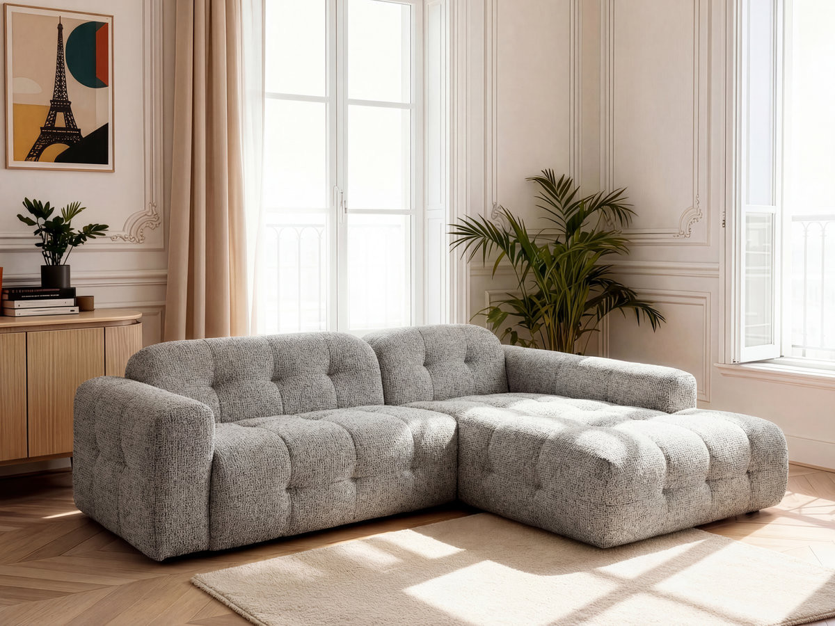 Bobochic Laura Ecksofa Melange-Stoff Taupe Ecke rechts