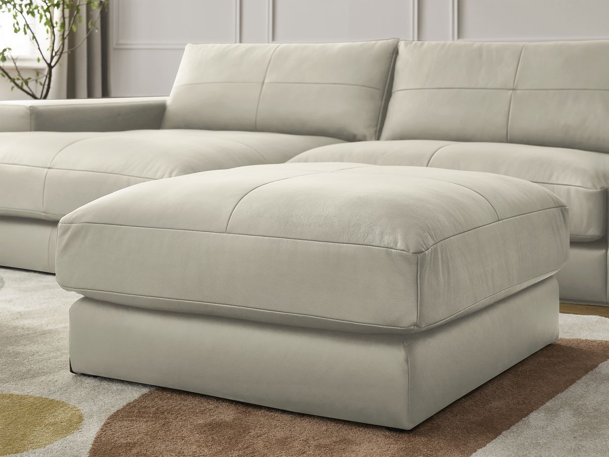 Bobochic Leonard Ecksofa mit Pouf 274 × 159 cm Leder Beige Ecke links