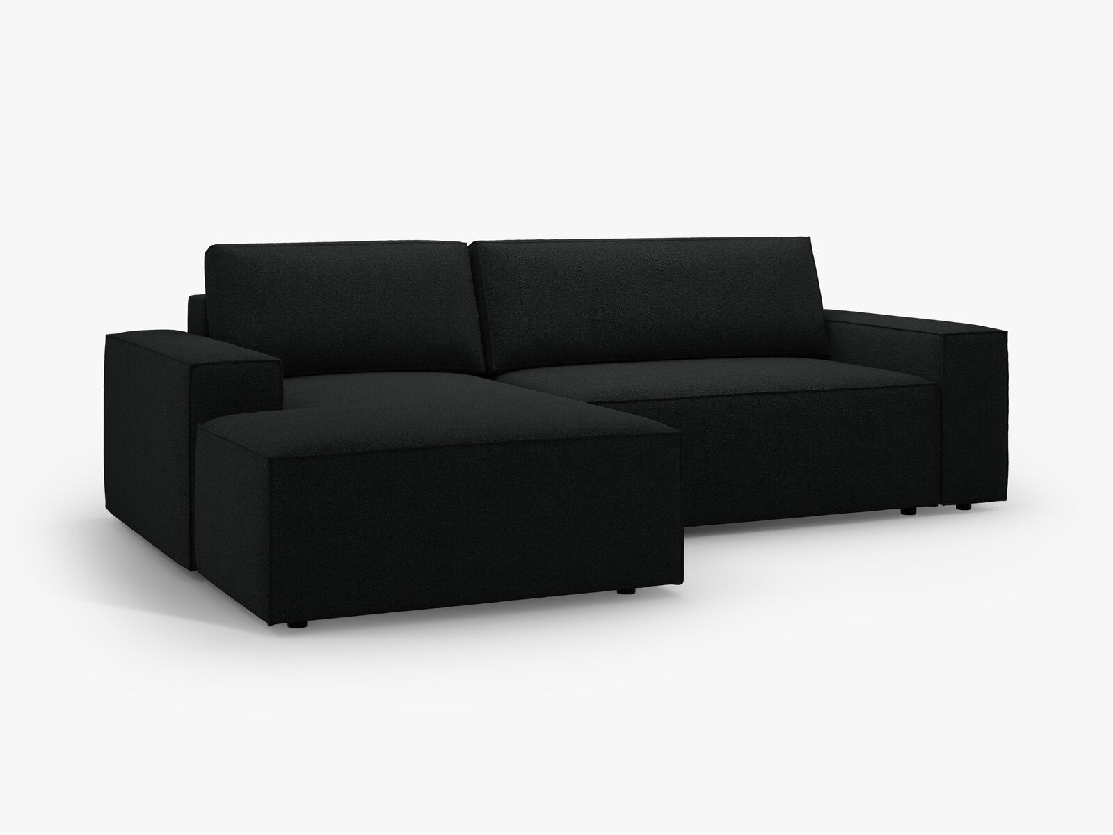 Micadoni Schlaf-Ecksofa Jodie 3-Sitzer Links Boucle Schwarz