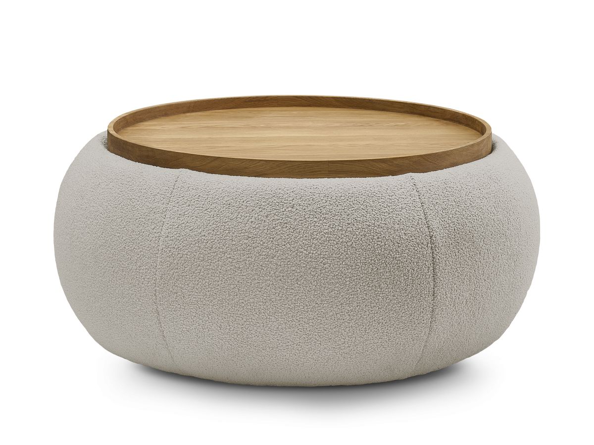 Bobochic Hayden Pouf mit Tablett, rund Bouclé-Stoff Taupe, 87 cm