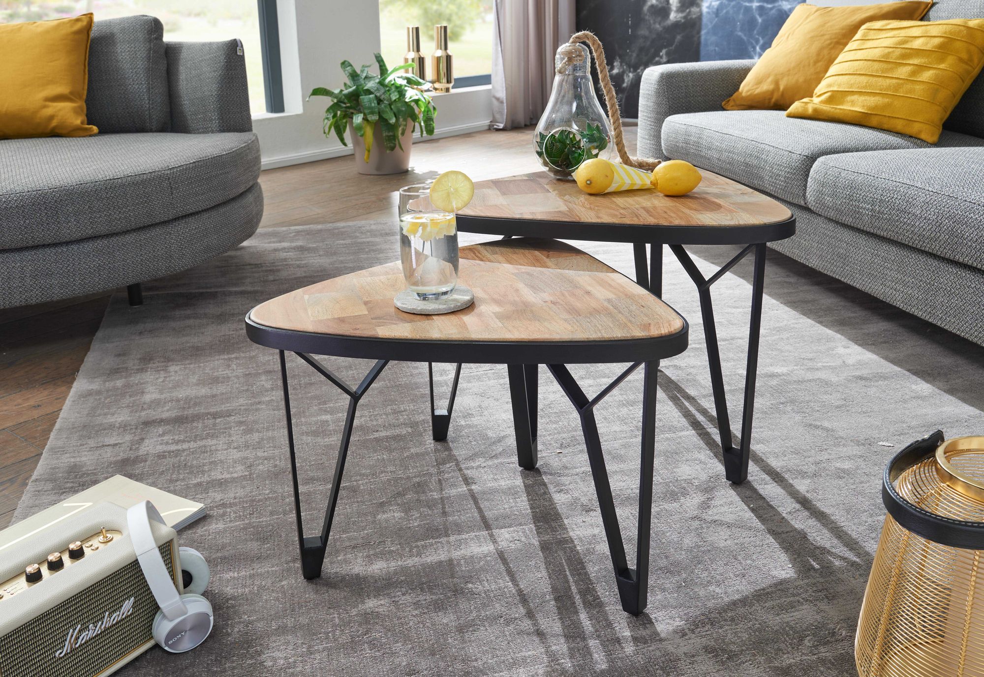 Satztisch 2er-Set Torshavn Akazie Massivholz 60 × 60 × 45 cm
